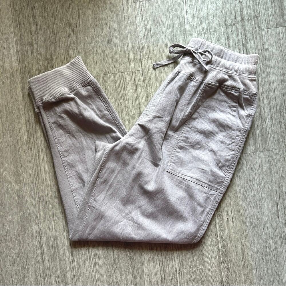 Elan Gray Linen/Cotton High Waist Lightweight Relaxed Pull-On Joggers Size Large